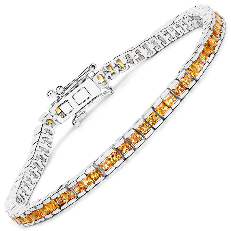 6.21 Carat Genuine Orange Sapphire .925 Sterling Silver Bracelet