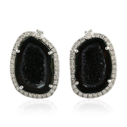 8.1ct Natural Geode Stud Earrings 18k White Gold Diamond Jewelry