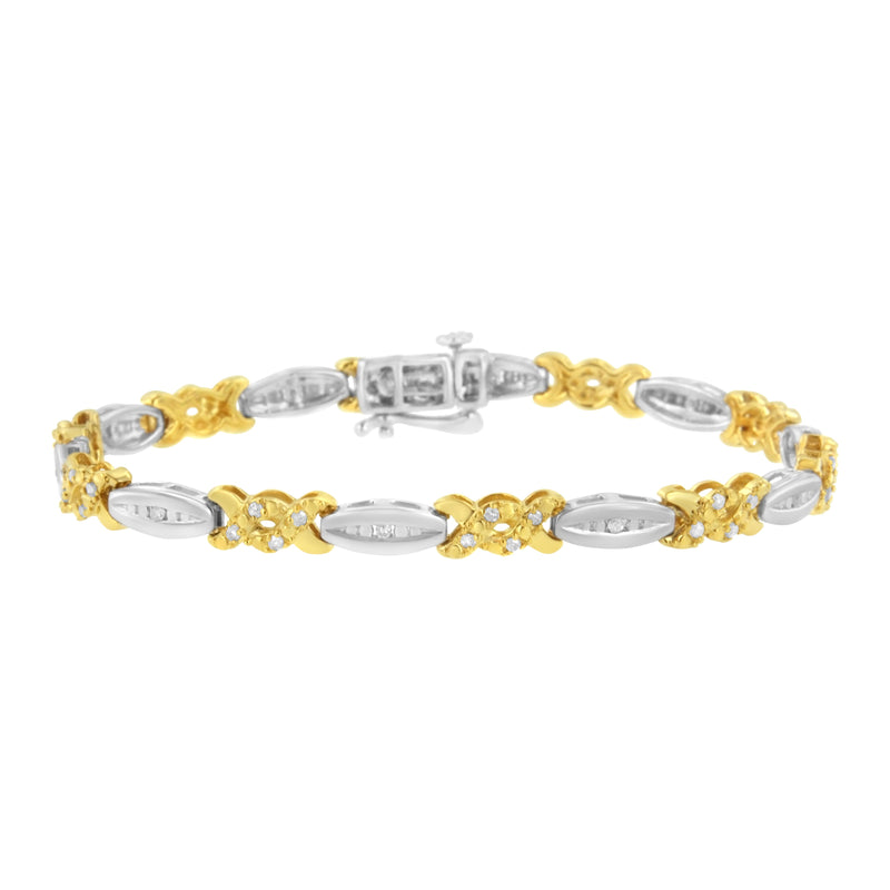 10K Yellow Gold Plated .925 Sterling Silver 1/2 cttw Channel Set Round-cut Diamond X Link Bracelet (I-J Color, I2-I3 Clarity) - Size 7.25"