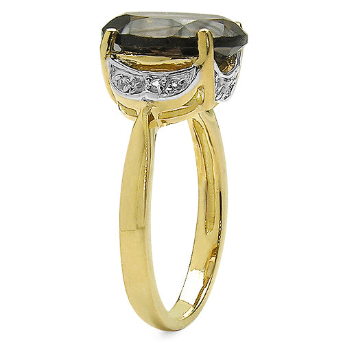 14K Yellow Gold Plated 4.74 Carat Genuine Smoky Quartz & White Topaz .925 Sterling Silver Ring