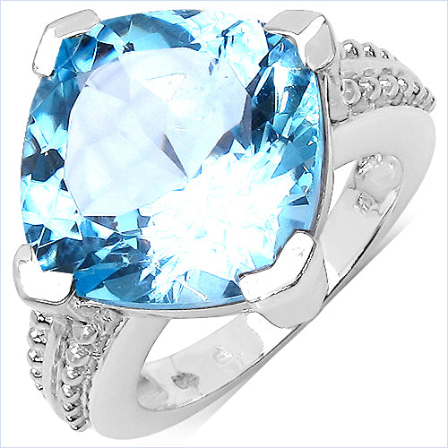 12.40 Carat Genuine Blue Topaz .925 Sterling Silver Ring