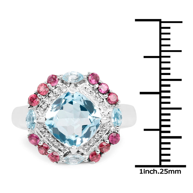 4.73 Carat Genuine Blue Topaz and Rhodolite .925 Sterling Silver Ring
