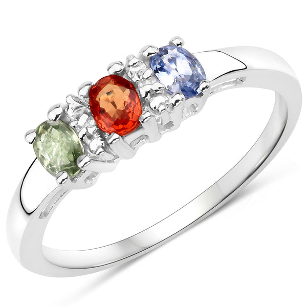 0.61 Carat Genuine Multi Sapphire .925 Sterling Silver Ring