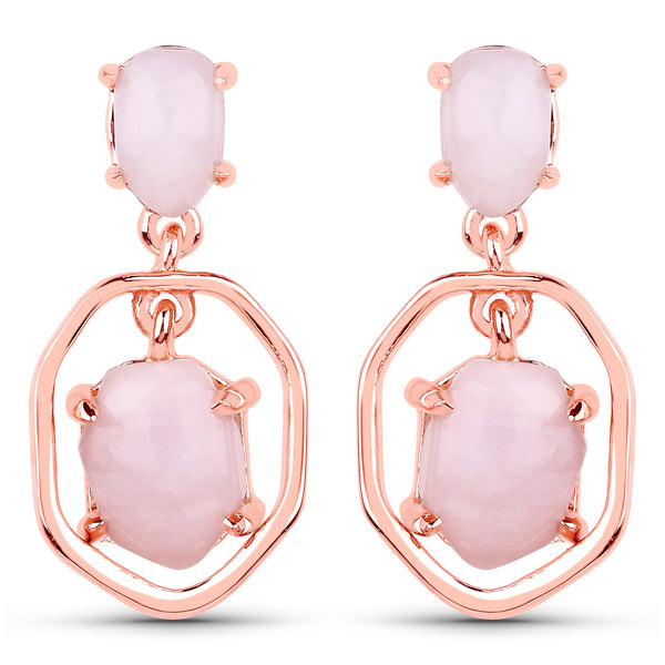 18K Rose Gold Plated 2.86 Carat Genuine Pink Opal .925 Sterling Silver Earrings