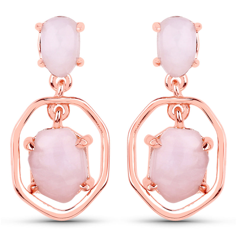 18K Rose Gold Plated 2.86 Carat Genuine Pink Opal .925 Sterling Silver Earrings