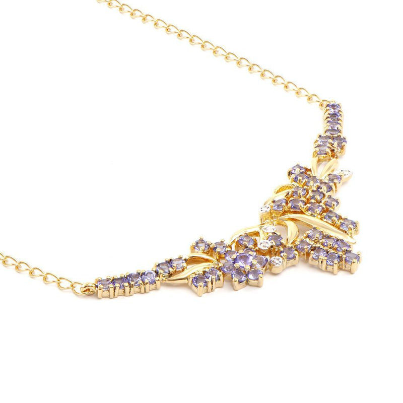 2.60 TW CTS TANZANITE & DIAMONDS 18K GOLD PLATED DESIGNER NECKLACE 19 INCHES