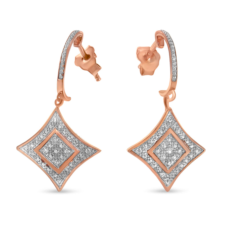 10K Rose Gold Plated Sterling Silver Round Cut Diamond Cushion Dangle Earrings (0.04 cttw, H-I Color, I2-I3 Clarity)