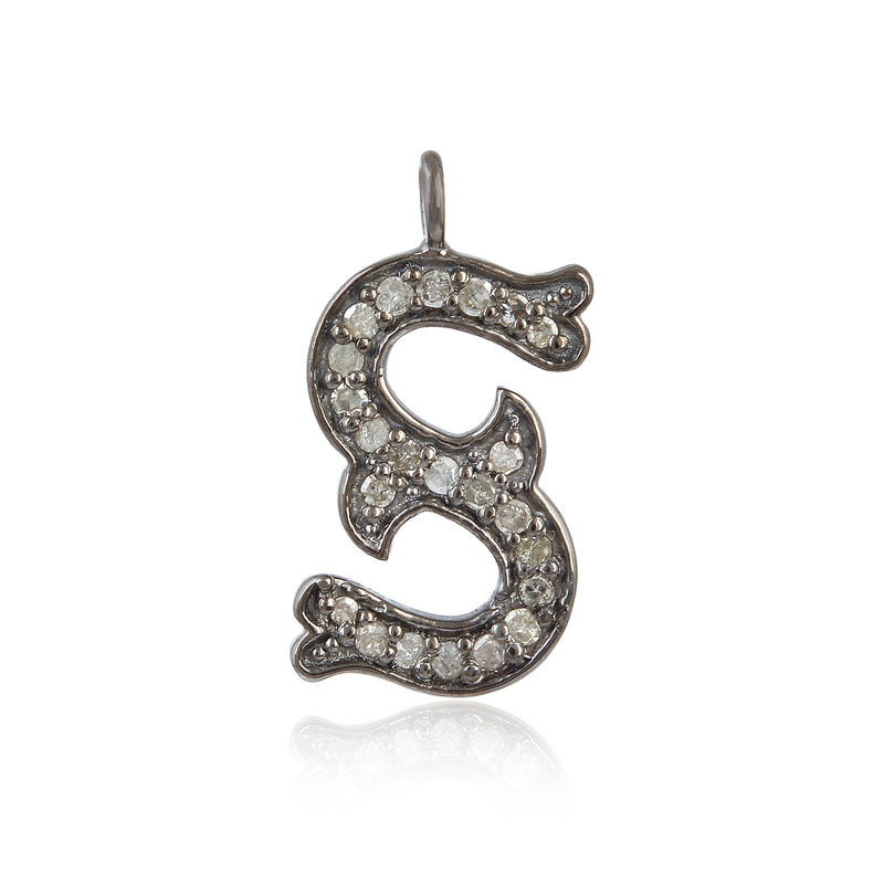 Initial "S" Charm Pendant 0.23ct Pave Diamond .925 Sterling Silver Women Jewelry