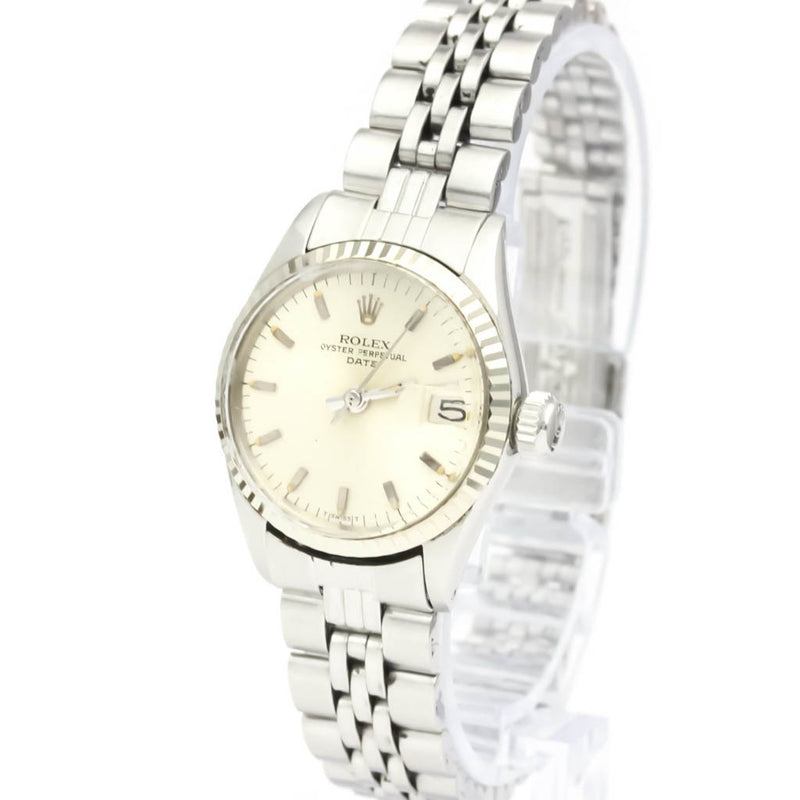 ROLEX Oyster Perpetual Date 6517 White Gold Steel Ladies Watch