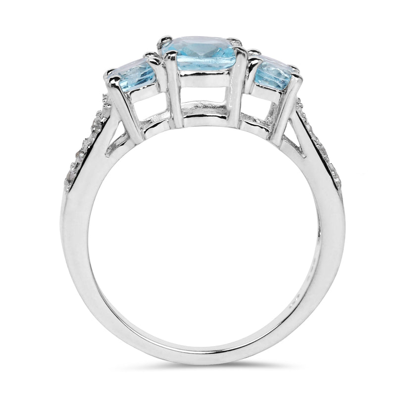 1.98 Carat Genuine Blue Topaz and White Topaz .925 Sterling Silver Ring