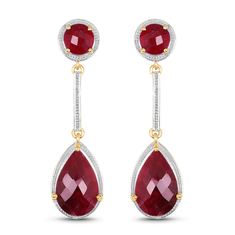 14K Yellow Gold Plated 16.54 Carat Dyed Ruby .925 Sterling Silver Earrings