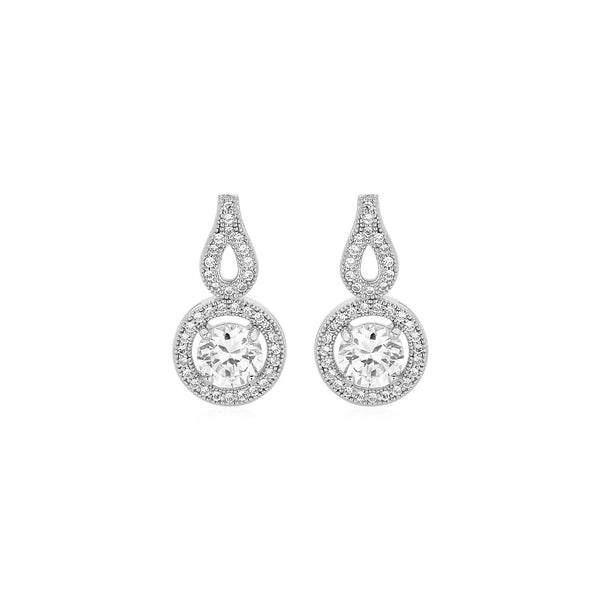 Earrings with Circle and Teardrop Motif with Cubic Zirconia in Sterling Silver