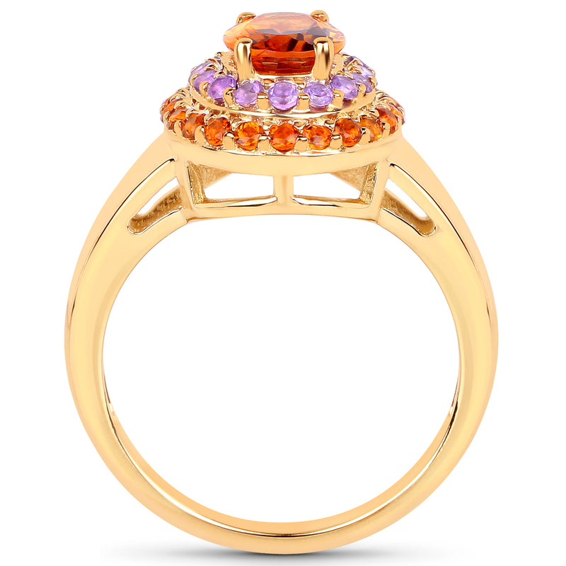 14K Yellow Gold Plated 1.70 Carat Genuine Citrine and Amethyst .925 Sterling Silver Ring