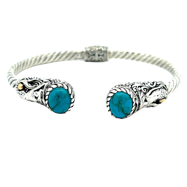 Turquoise Bangle Bracelet Sterling Silver 18KT Gold