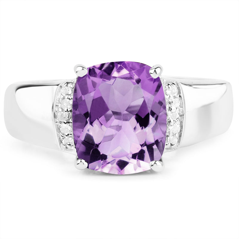 2.65 Carat Genuine  Amethyst and White Topaz .925 Sterling Silver Ring
