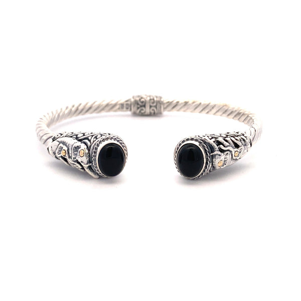 Genuine Onyx Bangle Bracelet Sterling Silver 18KT Gold