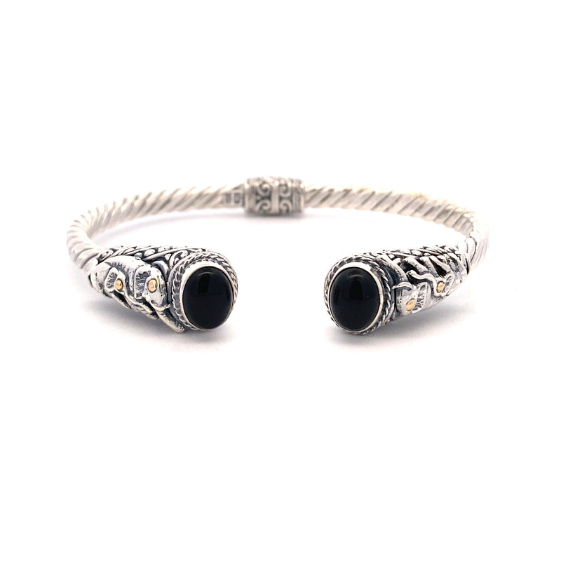 Genuine Onyx Bangle Bracelet Sterling Silver 18KT Gold