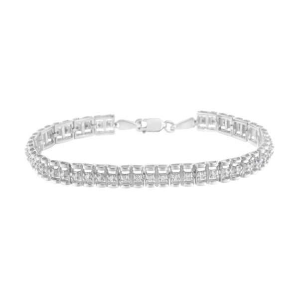 .925 Sterling Silver 1/4 cttw Round-Cut Diamond Double-Link Tennis Bracelet (I-J Clarity, I2-I3 Color) - Size 7"