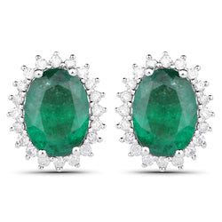 2.65 Carat Genuine Zambian Emerald and White Diamond 14K White Gold Earrings