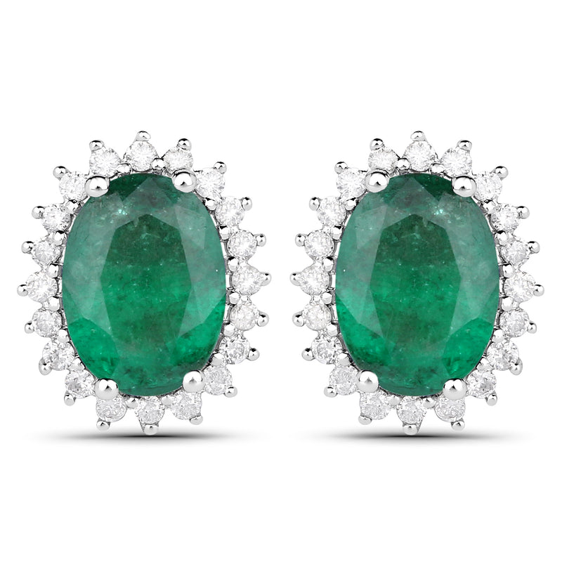 2.65 Carat Genuine Zambian Emerald and White Diamond 14K White Gold Earrings