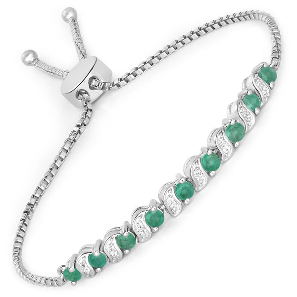 0.98 Carat Genuine Emerald and White Topaz .925 Sterling Silver Bracelet