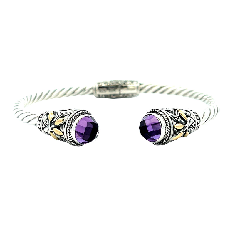 Amethyst Cuff Bracelet Sterling Silver 18KT Gold