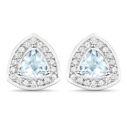 1.16 Carat Genuine Blue Topaz and White Topaz .925 Sterling Silver Earrings