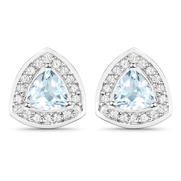 1.16 Carat Genuine Blue Topaz and White Topaz .925 Sterling Silver Earrings