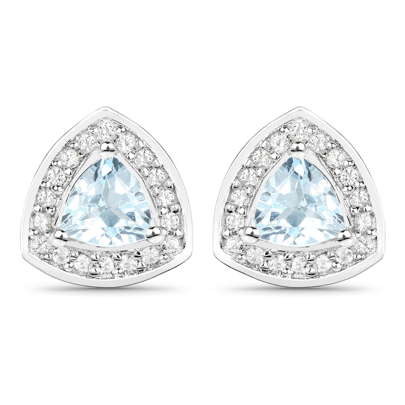 1.16 Carat Genuine Blue Topaz and White Topaz .925 Sterling Silver Earrings