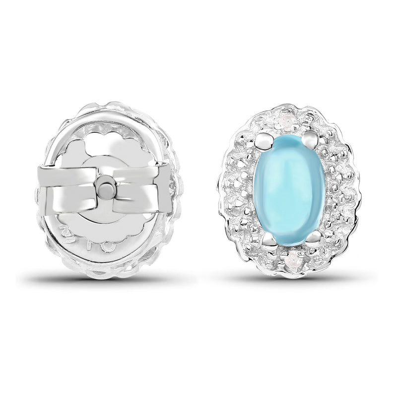 1.10 Carat Genuine Swiss Blue Topaz & White Topaz .925 Sterling Silver Earrings