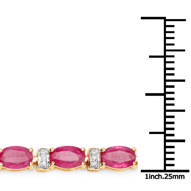 11.24 Carat Genuine Ruby and White Diamond 14K Yellow Gold Bracelet