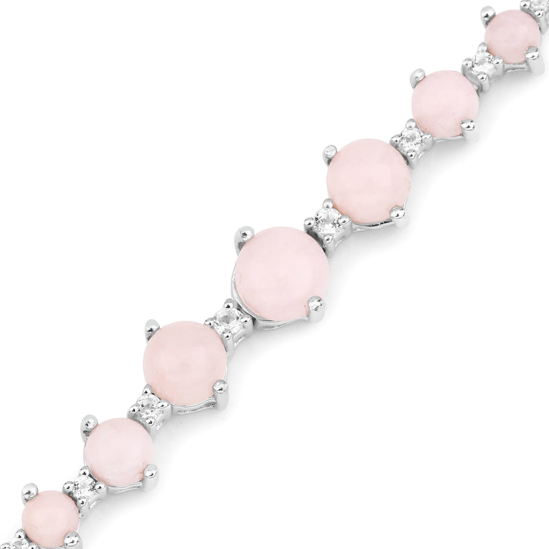 5.50 Carat Genuine Pink Opal and White Topaz .925 Sterling Silver Bracelet