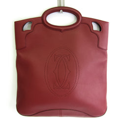 Cartier Marcello Unisex Leather HandbagTote Bag Red ColorWine