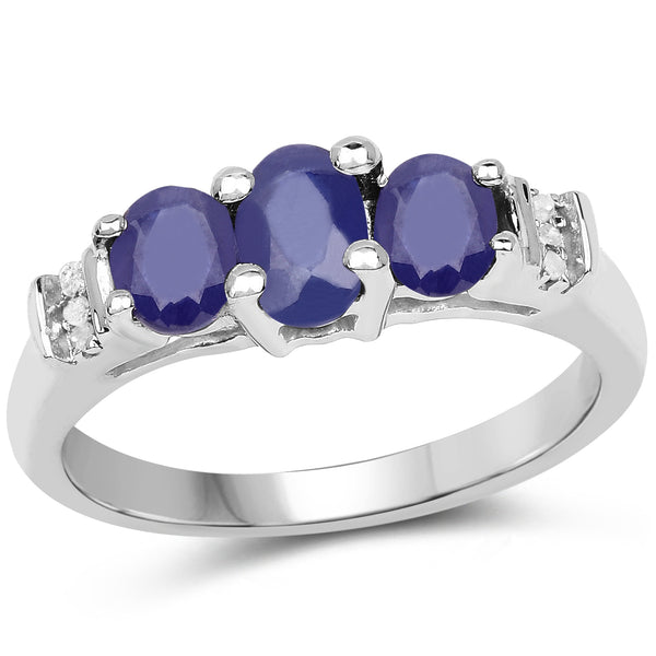 1.58 Carat Glass Filled Sapphire and White Diamond .925 Sterling Silver Ring