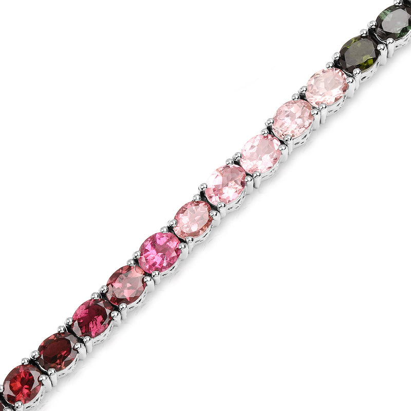 11.16 Carat Genuine Pink Tourmaline, Green Tourmaline and Brown Tourmaline .925 Sterling Silver Bracelet