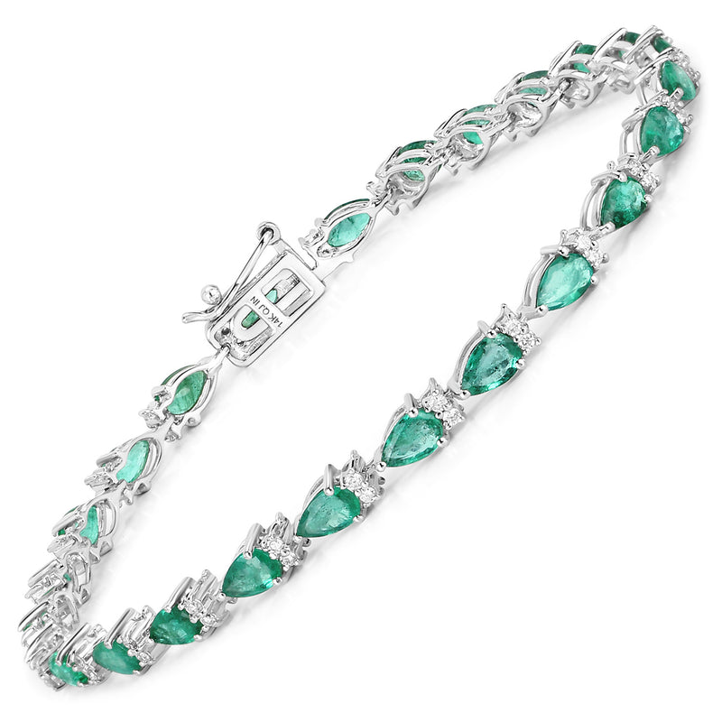 4.65 Carat Genuine Zambian Emerald and White Diamond 14K White Gold Bracelet