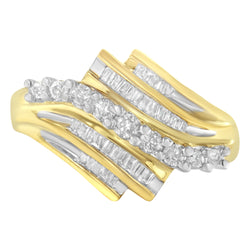 10K Yellow Gold Round and Baguette Diamond-Cut Ring (1/2 Cttw, I-J Color, I1-I2 Clarity) - Size 7