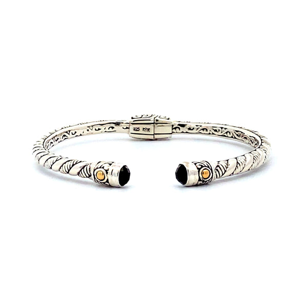 Natural Onyx Bangle Bracelet Sterling Silver 18KT Gold