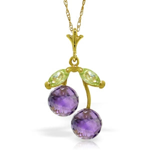 1.45 Carat 14K Solid Yellow Gold Cherry Orchard Amethyst Peridot Necklace