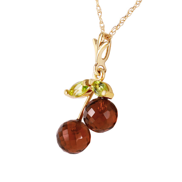 1.45 Carat 14K Solid Yellow Gold Cherry Pie Garnet Peridot Necklace