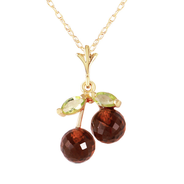 1.45 Carat 14K Solid Yellow Gold Cherry Pie Garnet Peridot Necklace