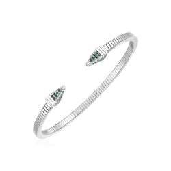 Sterling Silver Spike Cuff Bracelet with Forest Green Cubic Zirconias