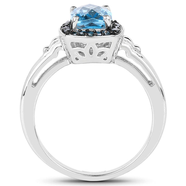 1.97 Carat Genuine Baby Swiss Blue Topaz and Blue Diamond .925 Sterling Silver Ring