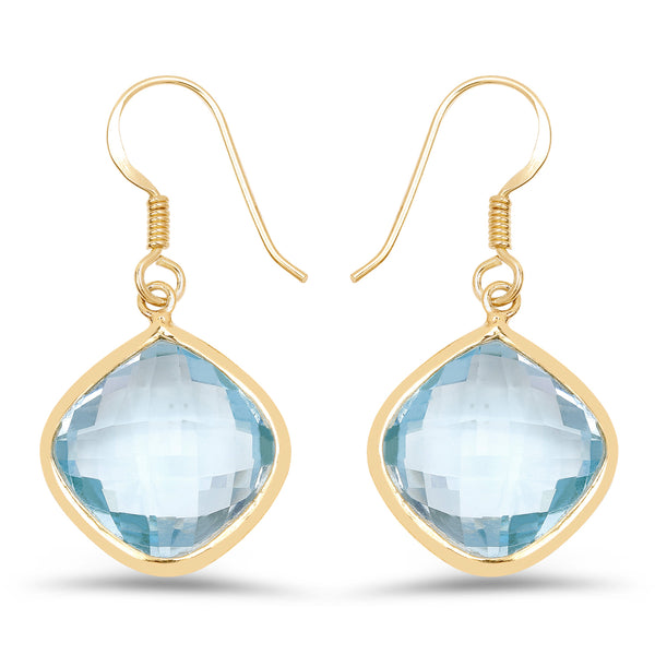 14K Yellow Gold Plated 29.00 Carat Genuine Blue Topaz .925 Sterling Silver Earrings