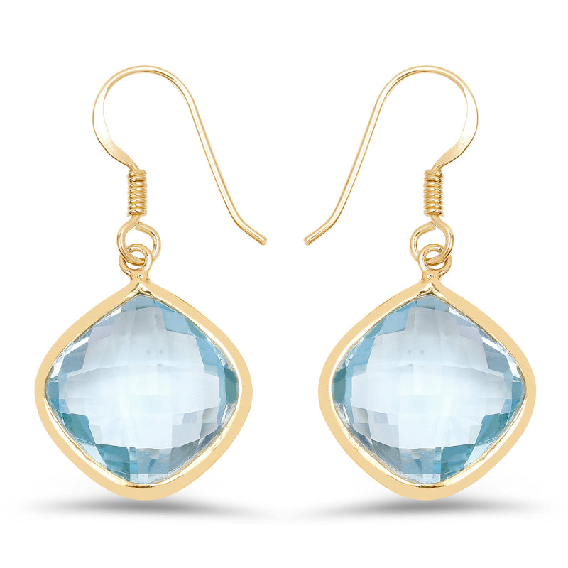 14K Yellow Gold Plated 29.00 Carat Genuine Blue Topaz .925 Sterling Silver Earrings