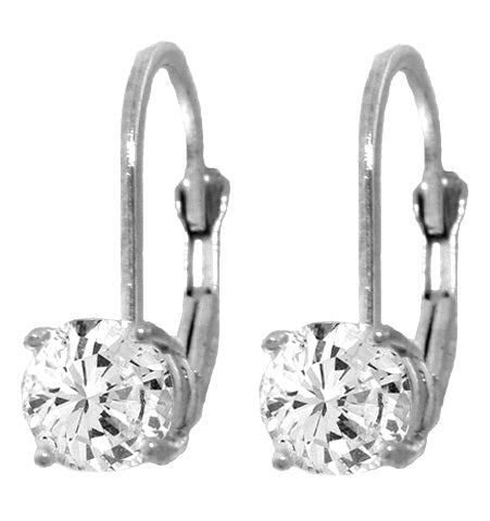 2 Carat Silver Leverback Earrings Cubic Zirconia