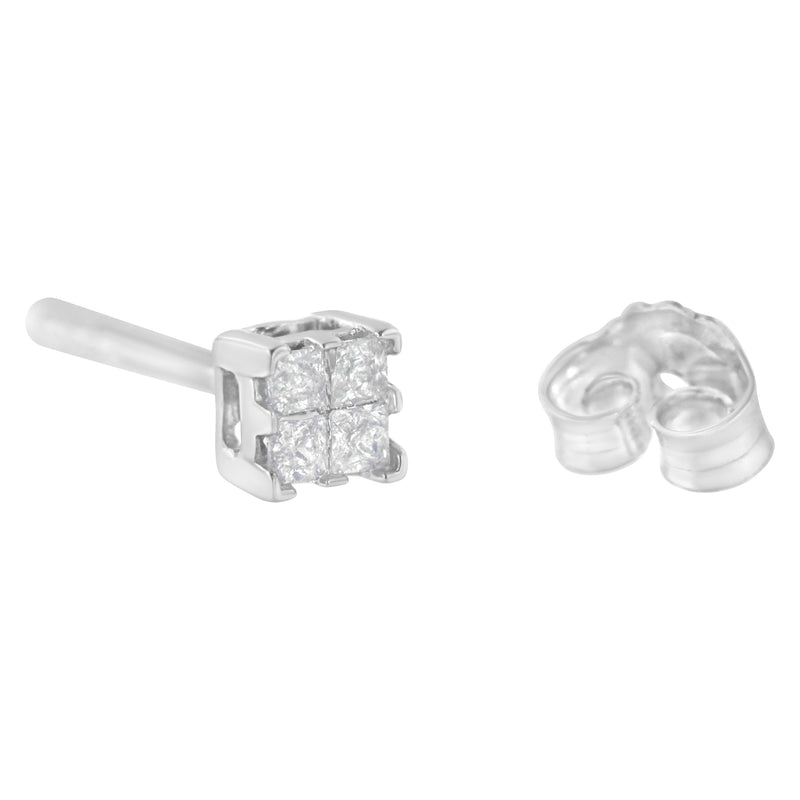 Sterling Silver Princess-Cut Composite Diamond Stud Earring (1/4 cttw I-J Color I3 Clarity)