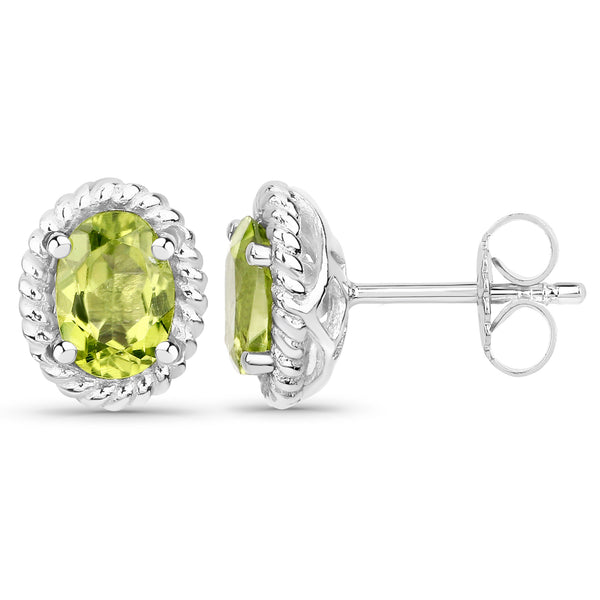 1.66 Carat Genuine Peridot .925 Sterling Silver Earrings