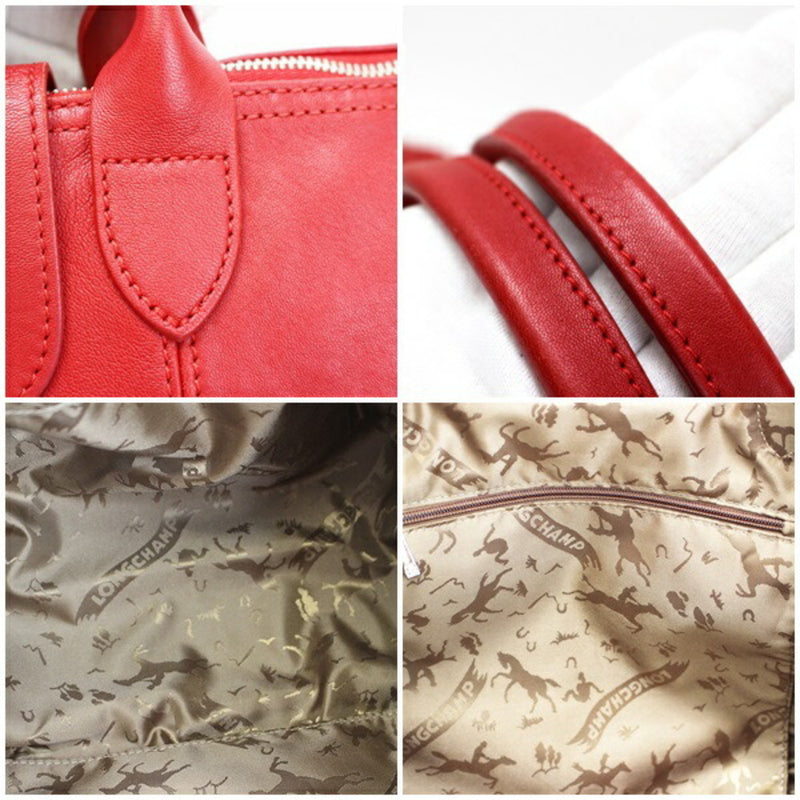 Longchamp Le Preage Cuir 2WAY Handbag Tote Bag Shoulder Leather Red LONGCHAMP Ladies Size