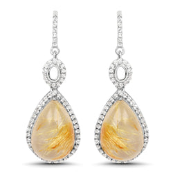 10.04 Carat Genuine Golden Rutile And White Topaz .925 Sterling Silver Earrings